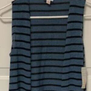 Lularoe Joy Striped Duster Long Vest Sleeveless Blue W/Black Stripes Sz XS